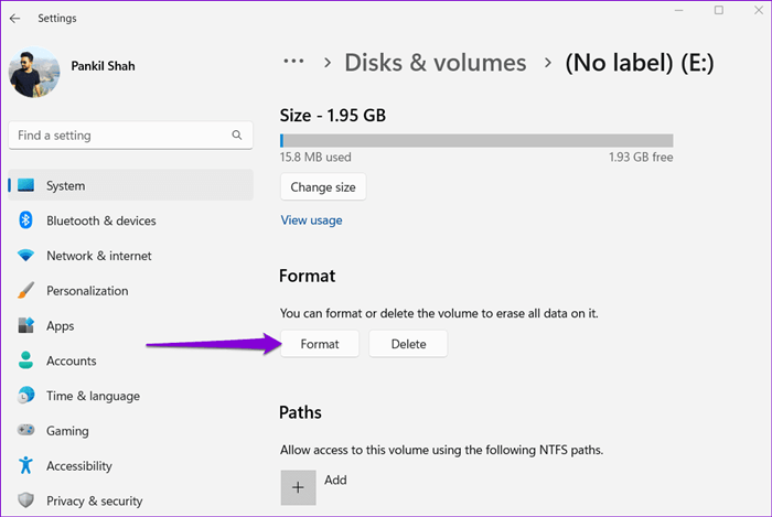 format hard drive on Windows 11