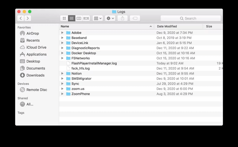 remove log files on Mac