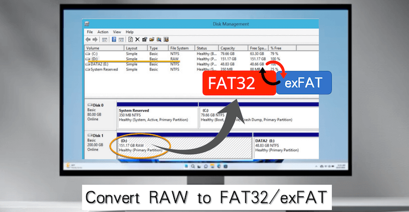 convert RAW to FAT32 or exFAT file system