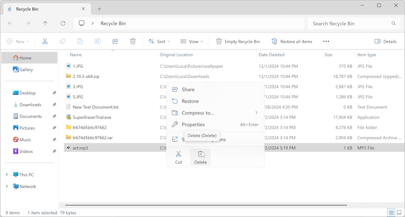 permanently delete music files