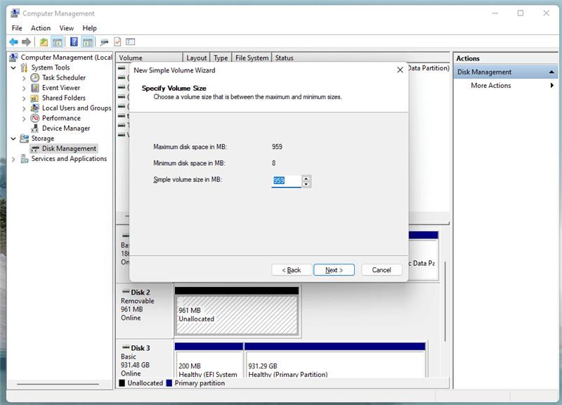 create a new volume on a hard drive