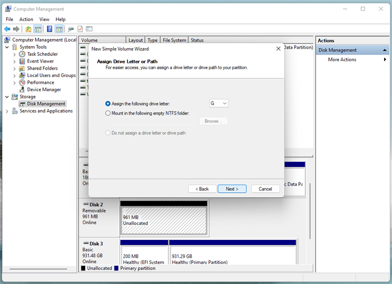create a new volume on a hard drive