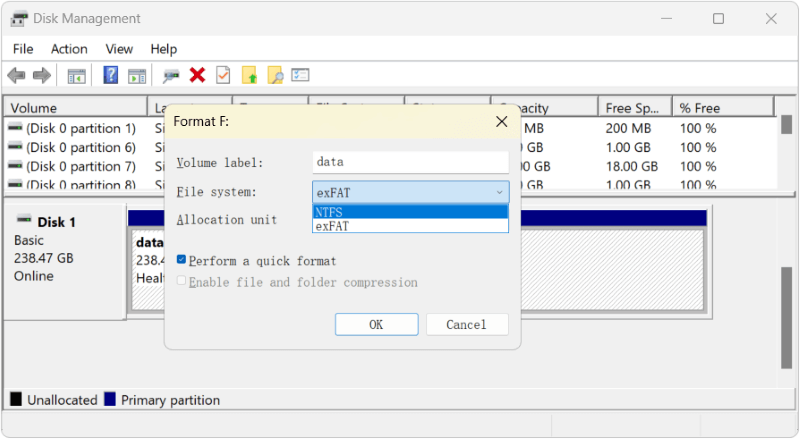 format NTFS in Windows