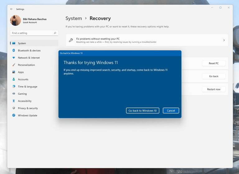 Downgrade from Windows 11 to Windows 10