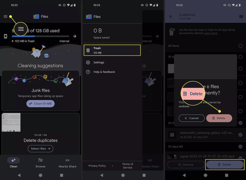 permanently delete music files