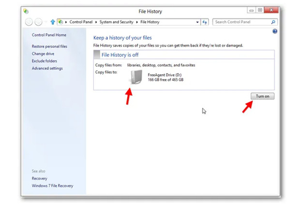 recover deleted files via File History