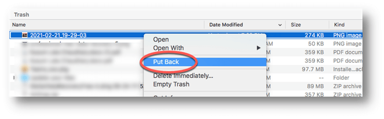 fix Put Back on Mac Trash