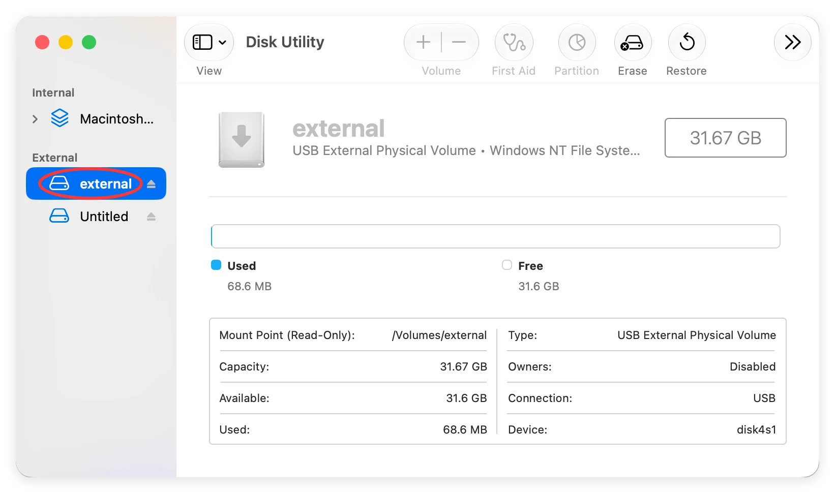 format external hard drive/USB drive/memory card on macOS 27 Golden Gate