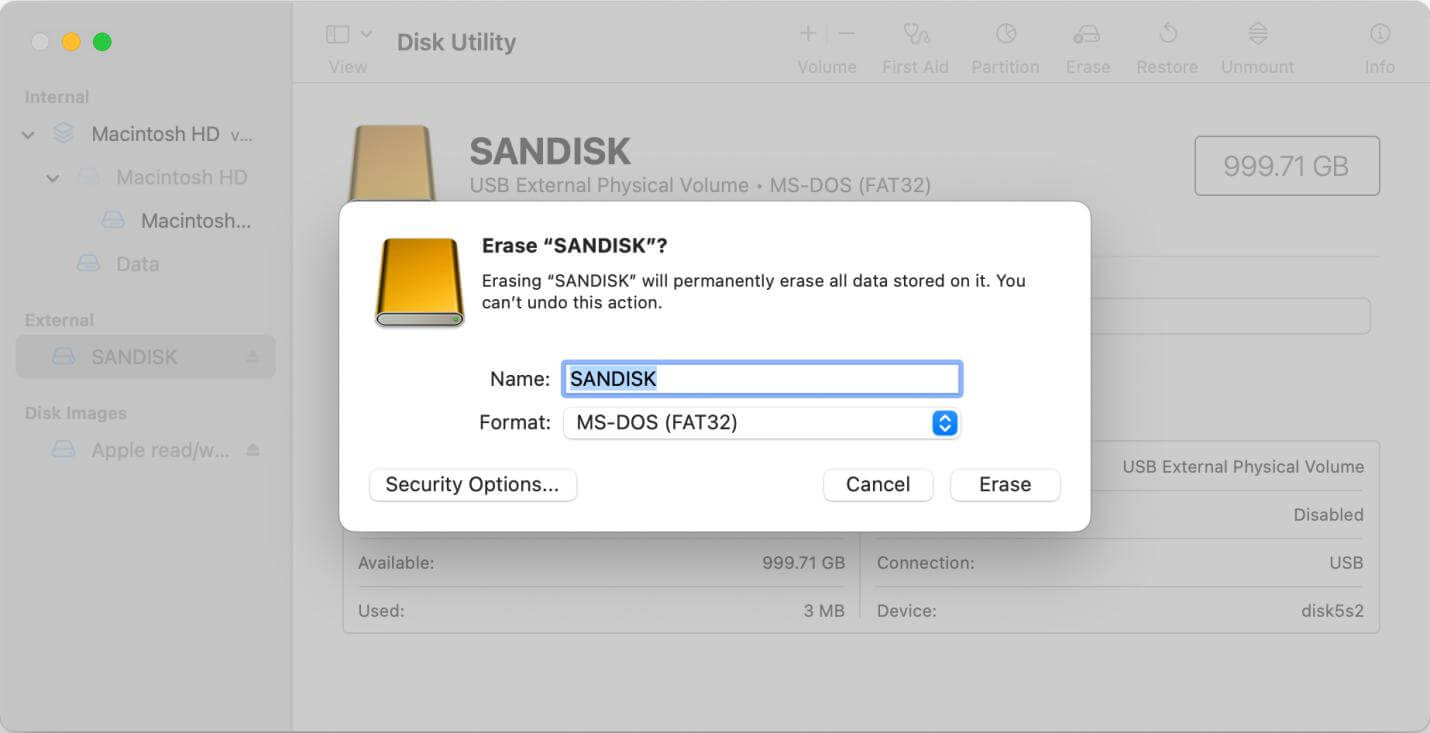 format SanDisk Desk Drive for Mac