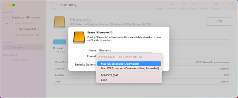 format  NTFS external hard drive on Mac