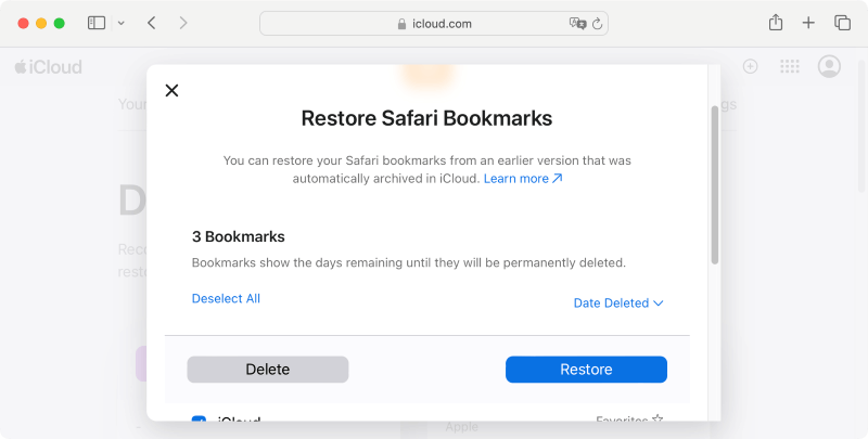 recover deleted Safari bookmarks on Mac