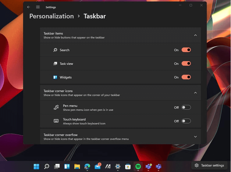 Windows 11 Setting: Move Taskbar to Left