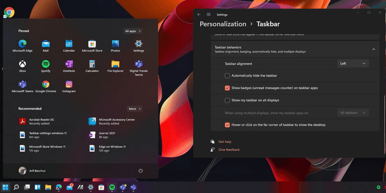 Move Windows 11 Taskbar to Left