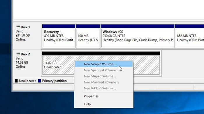 Create a new volume on the WD external hard drive