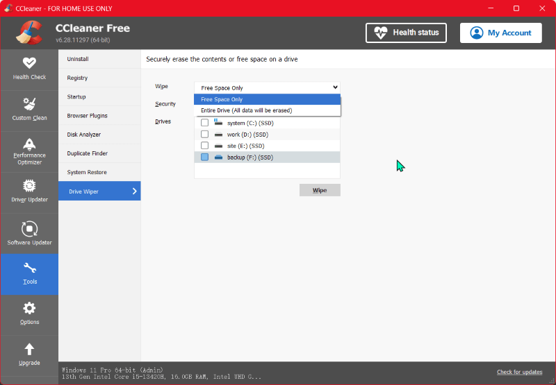 CCleaner data erasure