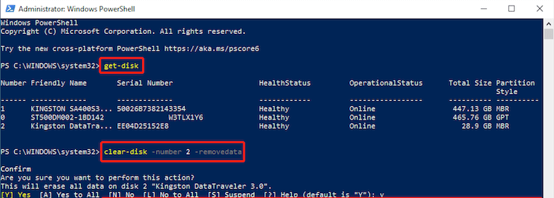 disk wipe on Windows server 2016