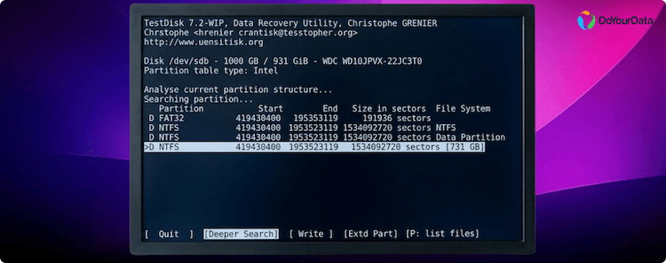 recover data with TestDisk