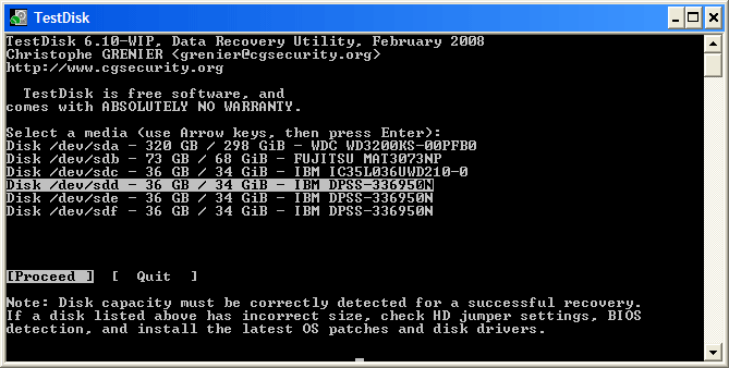 recover data with TestDisk