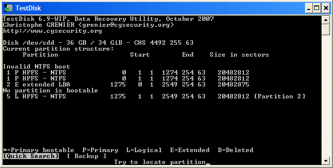 recover data with TestDisk