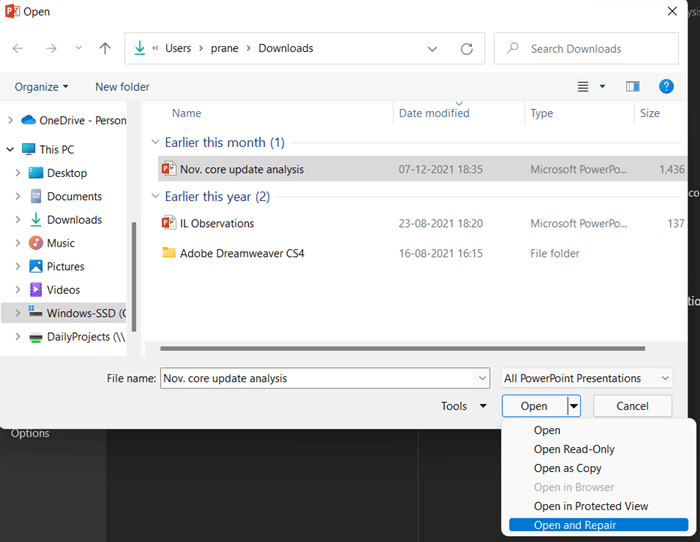 Repair Corrupted PowerPoint Document
