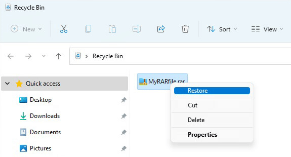 Recover Deleted RAR Files from the Recycle Bin