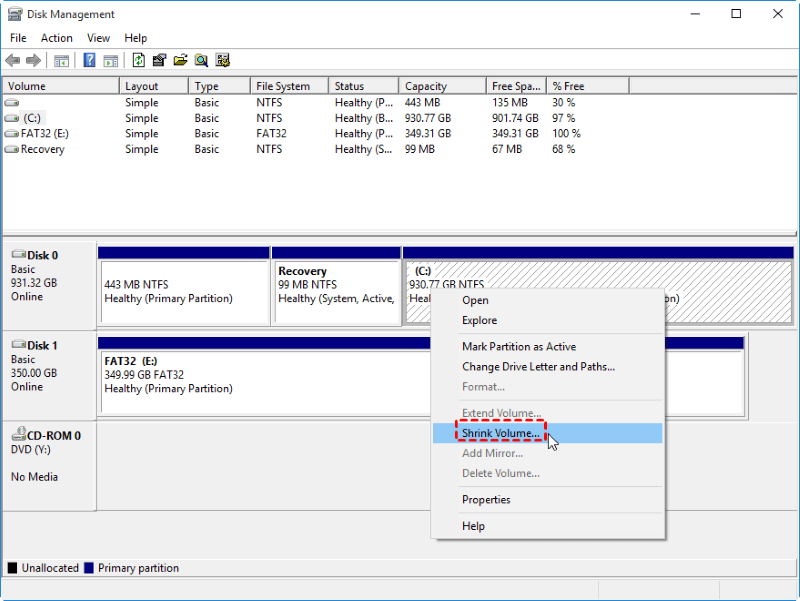 create a new volume on a hard drive
