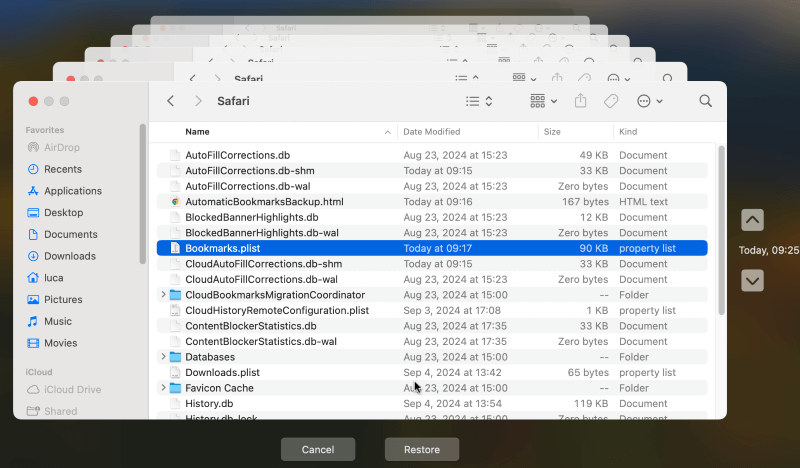 recover deleted Safari bookmarks on Mac