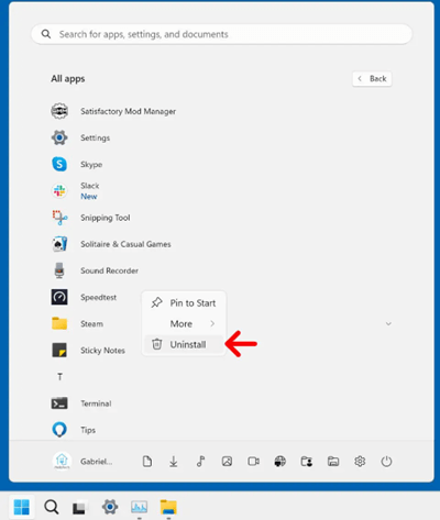 uninstall programs on Windows 11