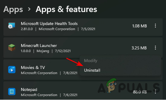 uninstall programs Windows 11