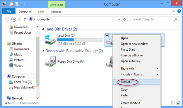 how to format or wipe Windows 8 hard drive partition