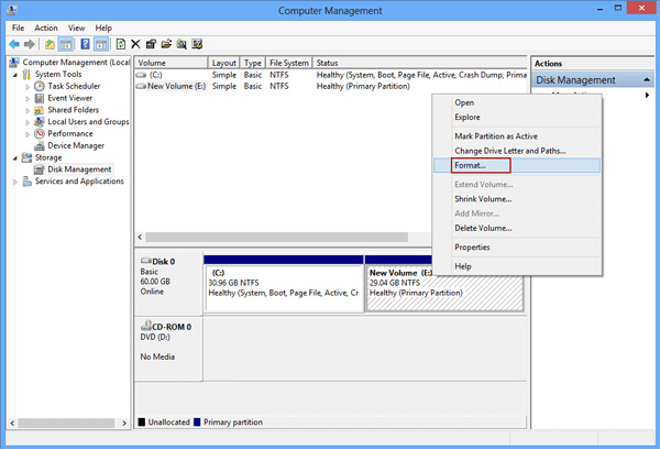 how to format or wipe Windows 8 hard drive partition