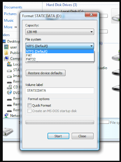 Formatting a Drive on Windows Vista