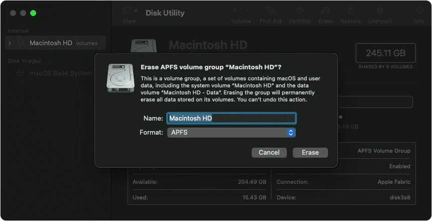 wipe MacBook's internal disk