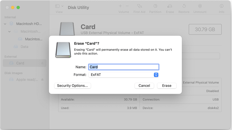 format CF card on Mac