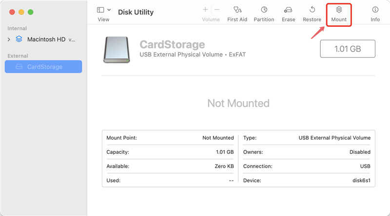 mount XQD card on Mac