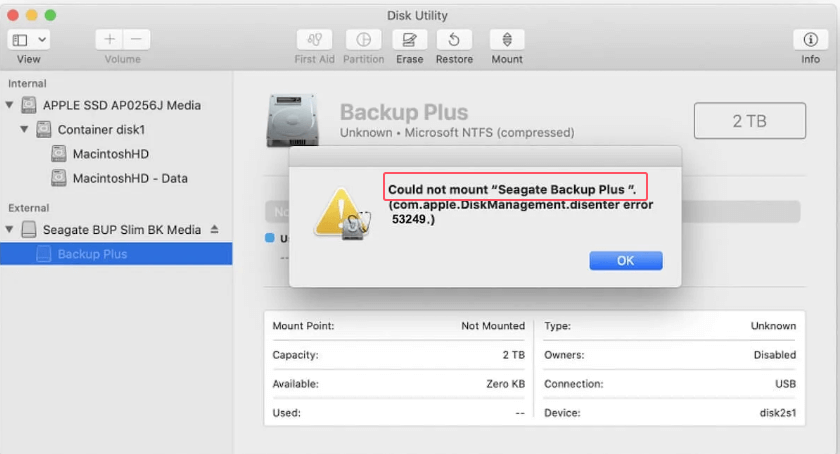 Could Not Mount Drive in Disk Utility on Mac