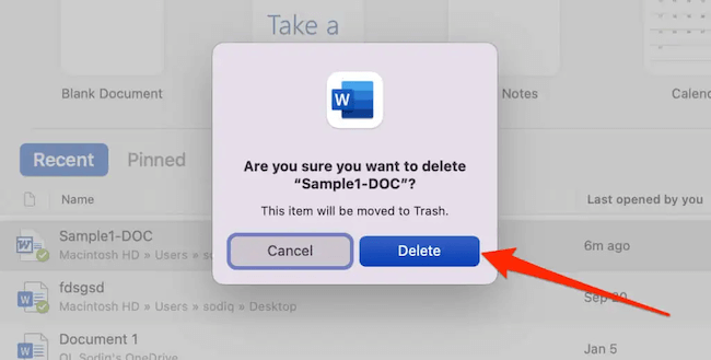 permanently delete Word documents on Mac