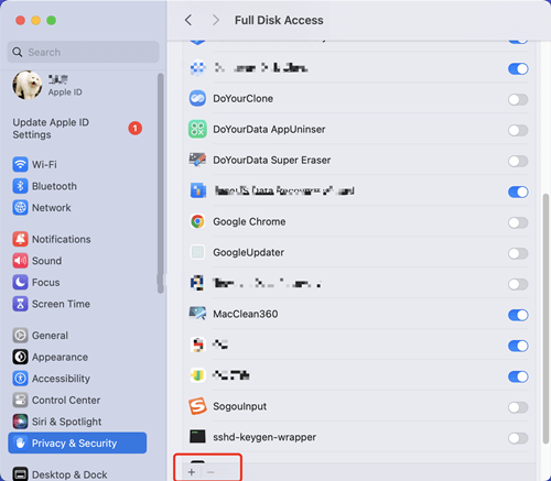 enable full disk access on Mac