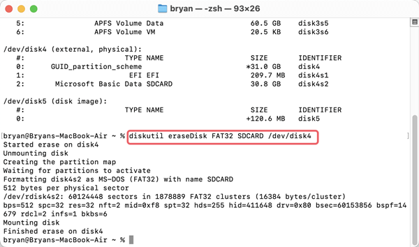 erase digital camera SD card on Mac with Terminal