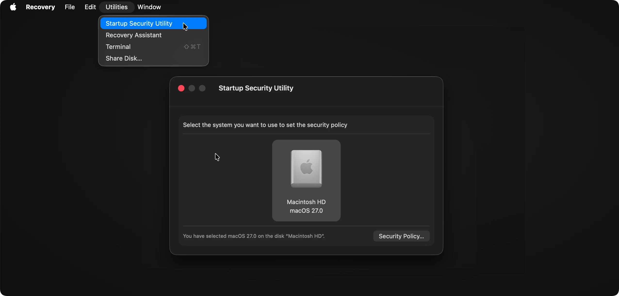 use macOS Recovery mode on macOS 27 Golden Gate
