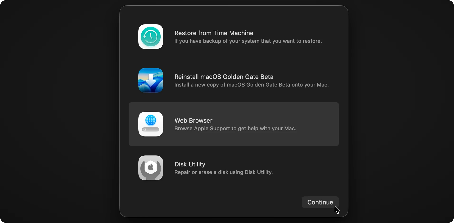 use macOS Recovery mode on macOS 27 Golden Gate