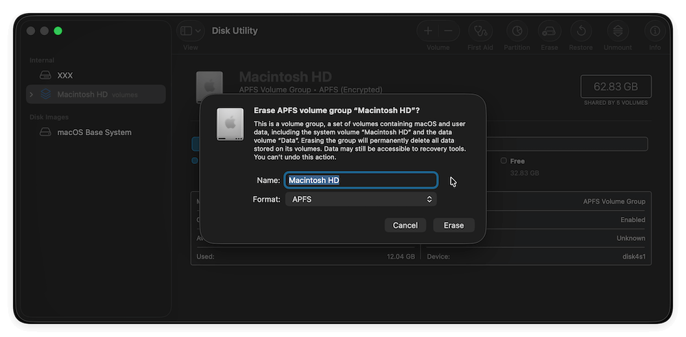 wipe data on M5 chip Mac