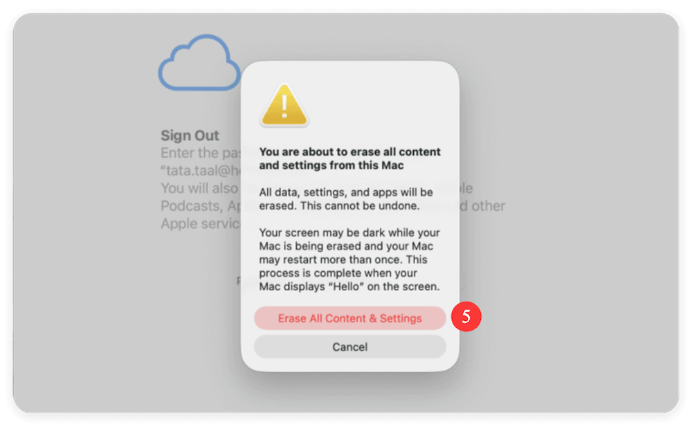 wipe data on M5 chip Mac