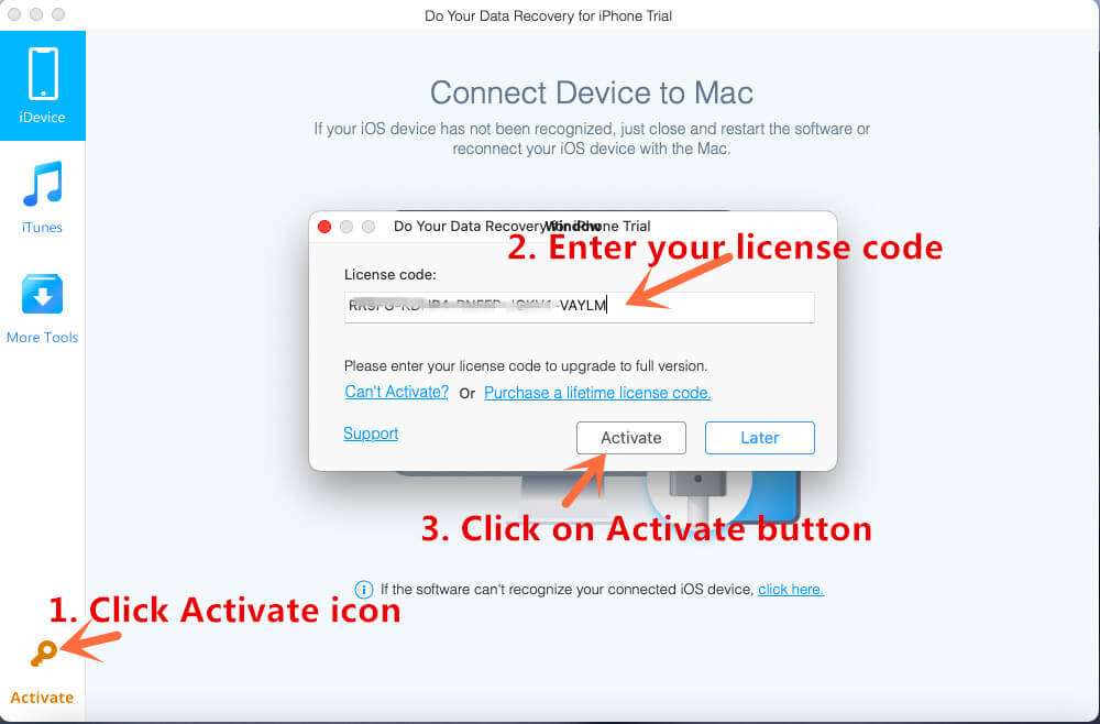 Activate Do Your Data Recovery for iPhone Mac version